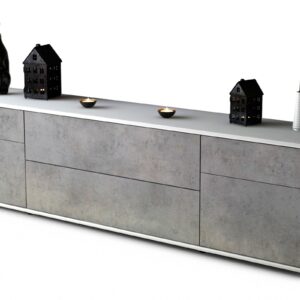 Lowboard Bibiane | Korpus Weiß | Front in Beton Optik | 180x49x35cm (BxHxT)