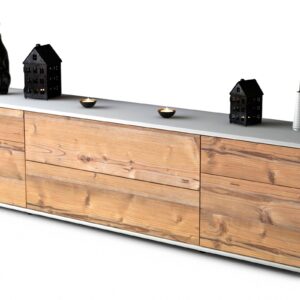 Lowboard Bibiane | Korpus Weiß | Front in Pinie Holz Optik | 180x49x35cm (BxHxT)