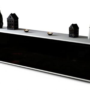 Lowboard Bibiane | Korpus Weiß | Front in Hochglanz Schwarz | 180x49x35cm (BxHxT)
