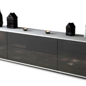 Lowboard Bibiane | Korpus Weiß | Front in Hochglanz Grau | 180x49x35cm (BxHxT)