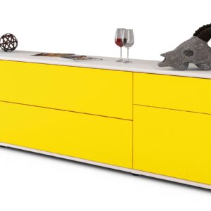 Lowboard Bibiane | Korpus Weiß | Front in Gelb | 180x49x35cm (BxHxT)