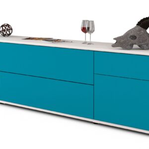 Lowboard Bibiane | Korpus Weiß | Front in Türkis | 180x49x35cm (BxHxT)