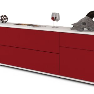 Lowboard Bibiane | Korpus Weiß | Front in Bordeaux | 180x49x35cm (BxHxT)