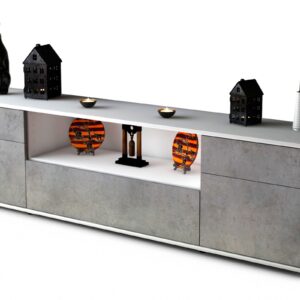 Lowboard Biggi | Korpus Weiß | Front in Beton Optik | 180x49x35cm (BxHxT)