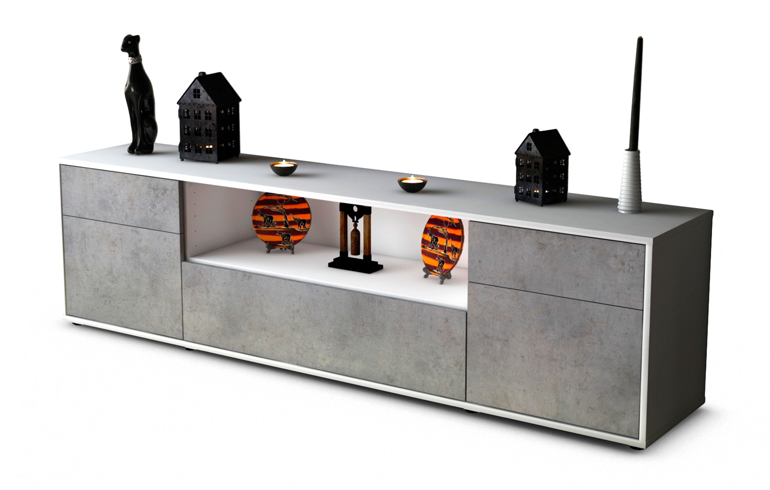 Lowboard Biggi | Korpus Weiß | Front in Beton Optik | 180x49x35cm (BxHxT) 1 Lowboard Biggi | Korpus Weiß | Front in Beton Optik | 180x49x35cm (BxHxT)