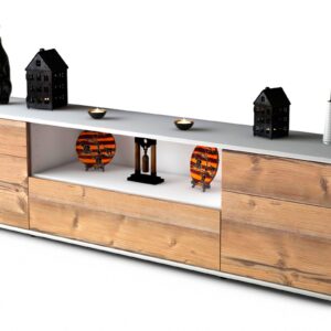 Lowboard Biggi | Korpus Weiß | Front in Pinie Holz Optik | 180x49x35cm (BxHxT)