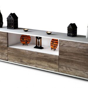 Lowboard Biggi | Korpus Weiß | Front in Treibholz Holz Optik | 180x49x35cm (BxHxT)