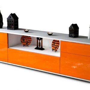 Lowboard Biggi | Korpus Weiß | Front in Hochglanz Orange | 180x49x35cm (BxHxT)