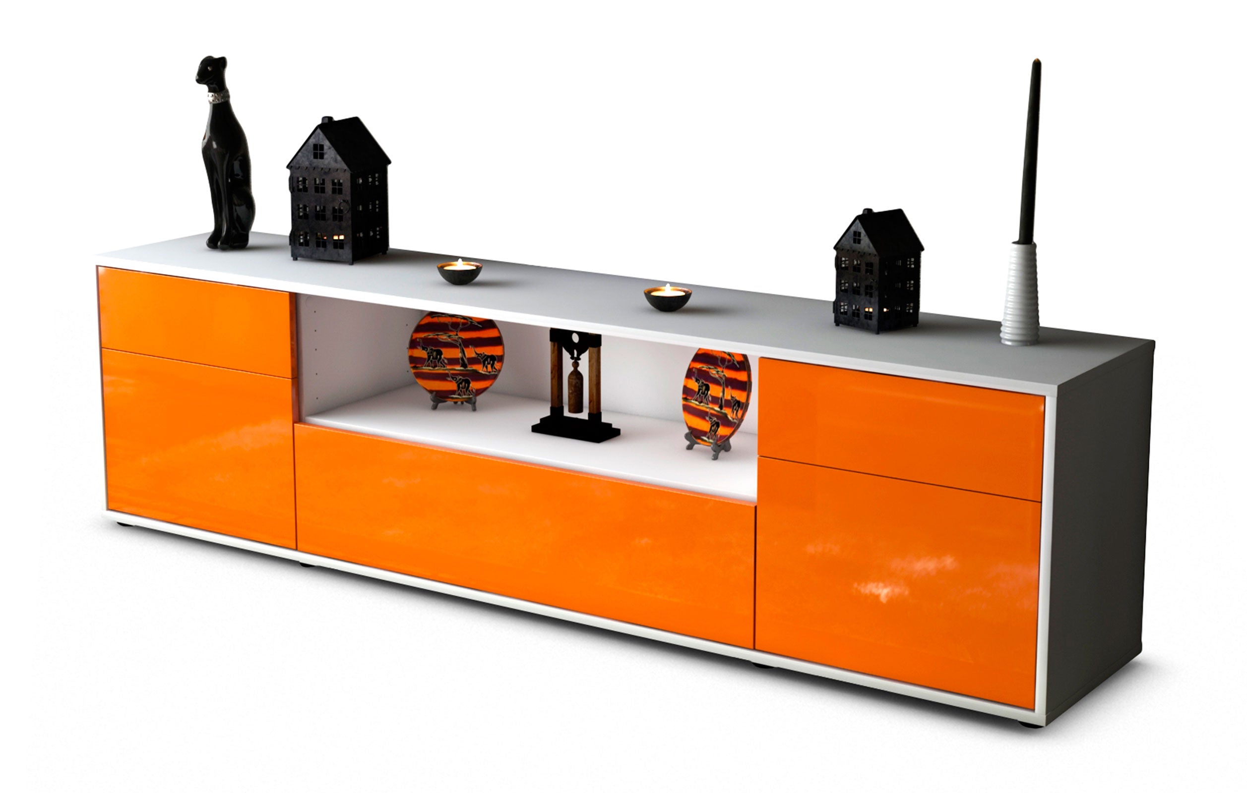 Lowboard Biggi | Korpus Weiß | Front in Hochglanz Orange | 180x49x35cm (BxHxT) 1 Lowboard Biggi | Korpus Weiß | Front in Hochglanz Orange | 180x49x35cm (BxHxT)