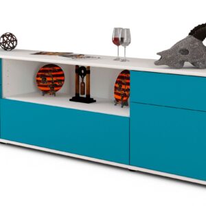 Lowboard Biggi | Korpus Weiß | Front in Türkis | 180x49x35cm (BxHxT)