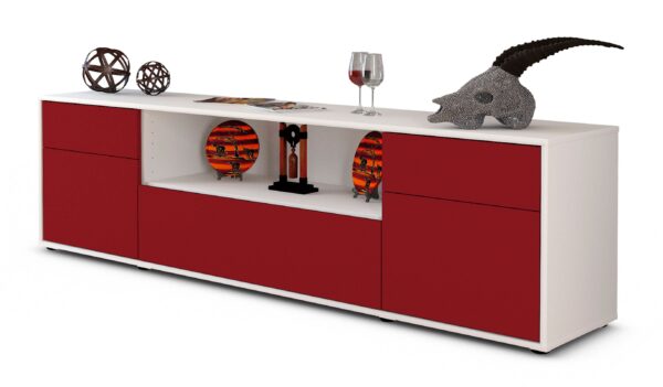 Lowboard Biggi | Korpus Weiß | Front in Bordeaux | 180x49x35cm (BxHxT)