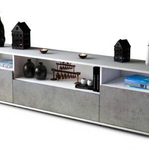 Lowboard Bionda | Korpus Weiß | Front in Beton Optik | 180x49x35cm (BxHxT)