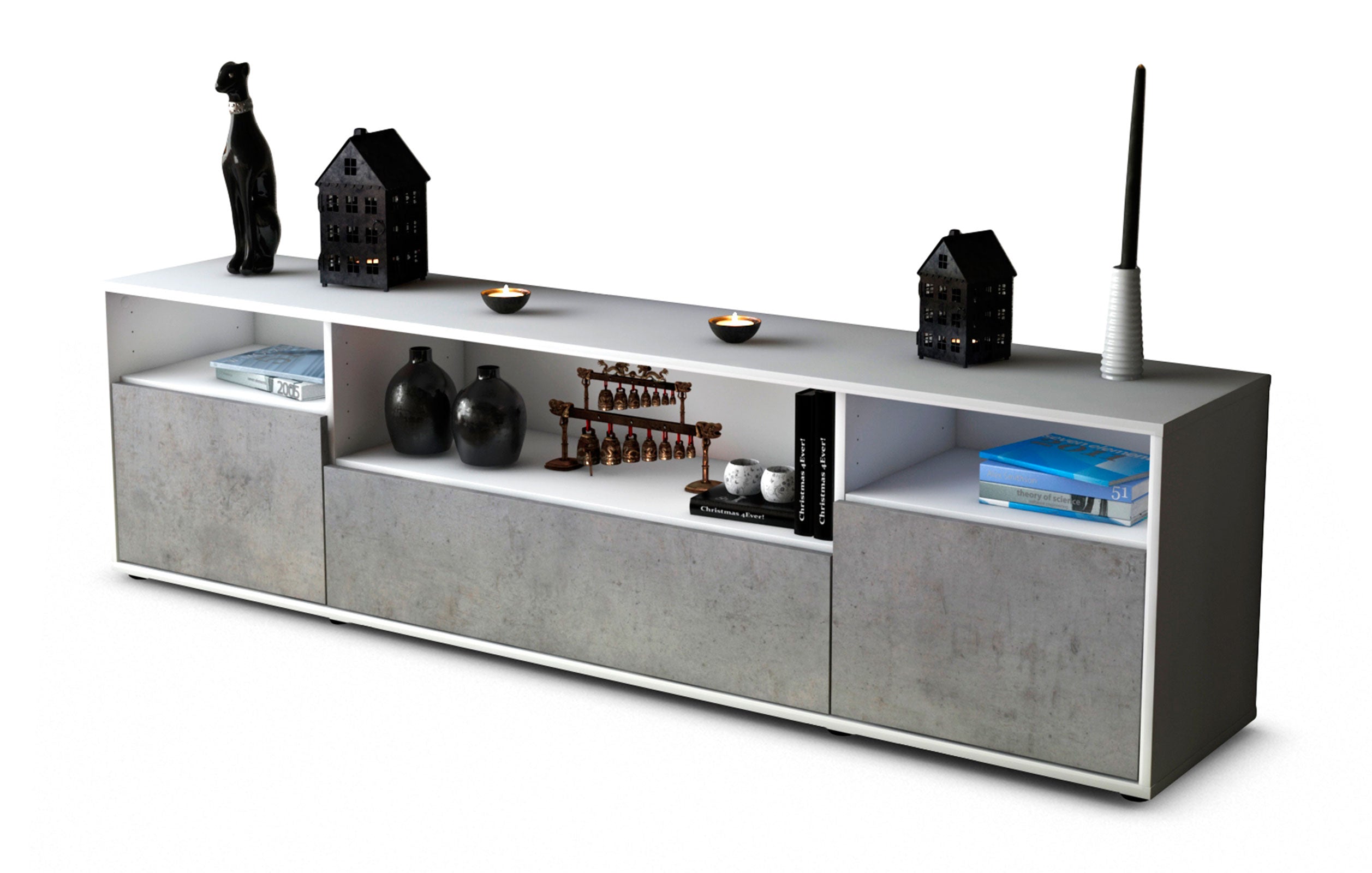Lowboard Bionda | Korpus Weiß | Front in Beton Optik | 180x49x35cm (BxHxT) 1 Lowboard Bionda | Korpus Weiß | Front in Beton Optik | 180x49x35cm (BxHxT)