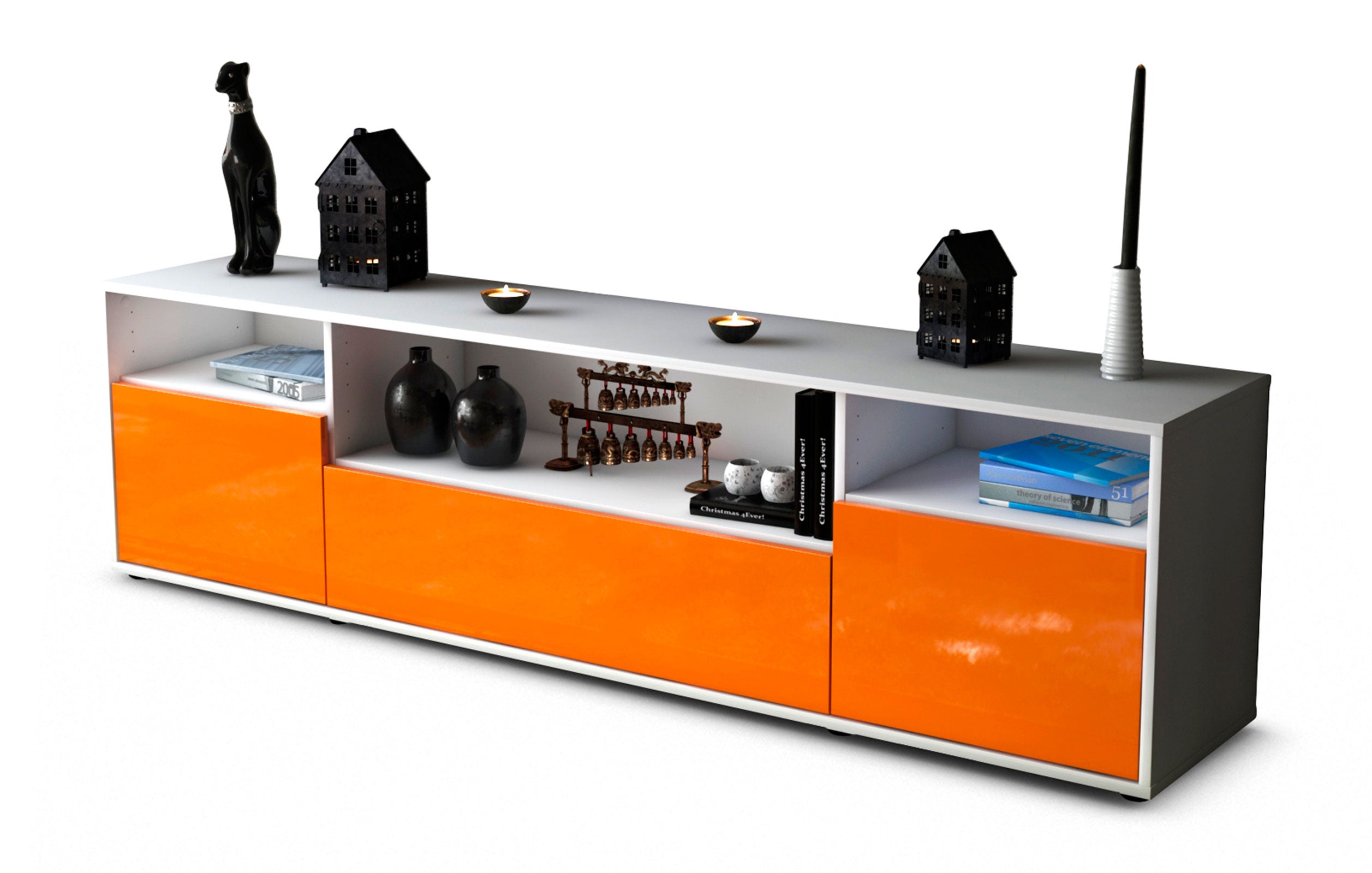 Lowboard Bionda | Korpus Weiß | Front in Hochglanz Orange | 180x49x35cm (BxHxT) 1 Lowboard Bionda | Korpus Weiß | Front in Hochglanz Orange | 180x49x35cm (BxHxT)