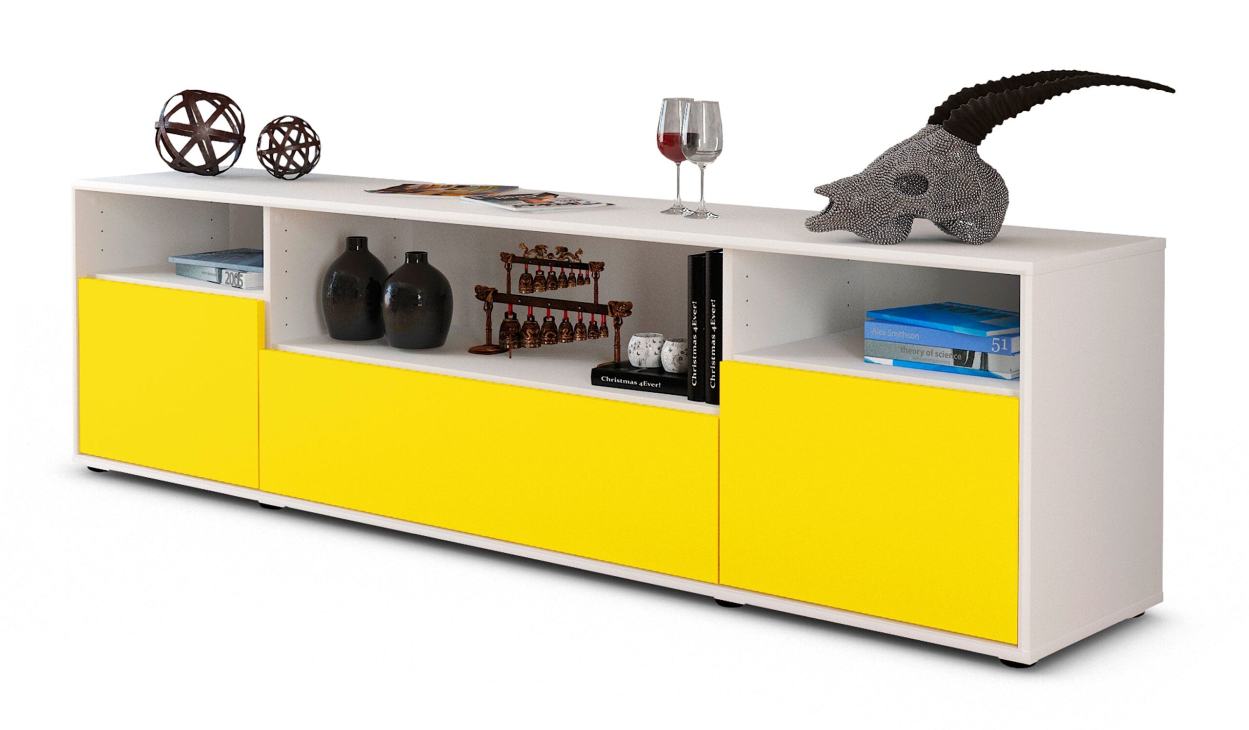Lowboard Bionda | Korpus Weiß | Front in Gelb | 180x49x35cm (BxHxT) 1 Lowboard Bionda | Korpus Weiß | Front in Gelb | 180x49x35cm (BxHxT)