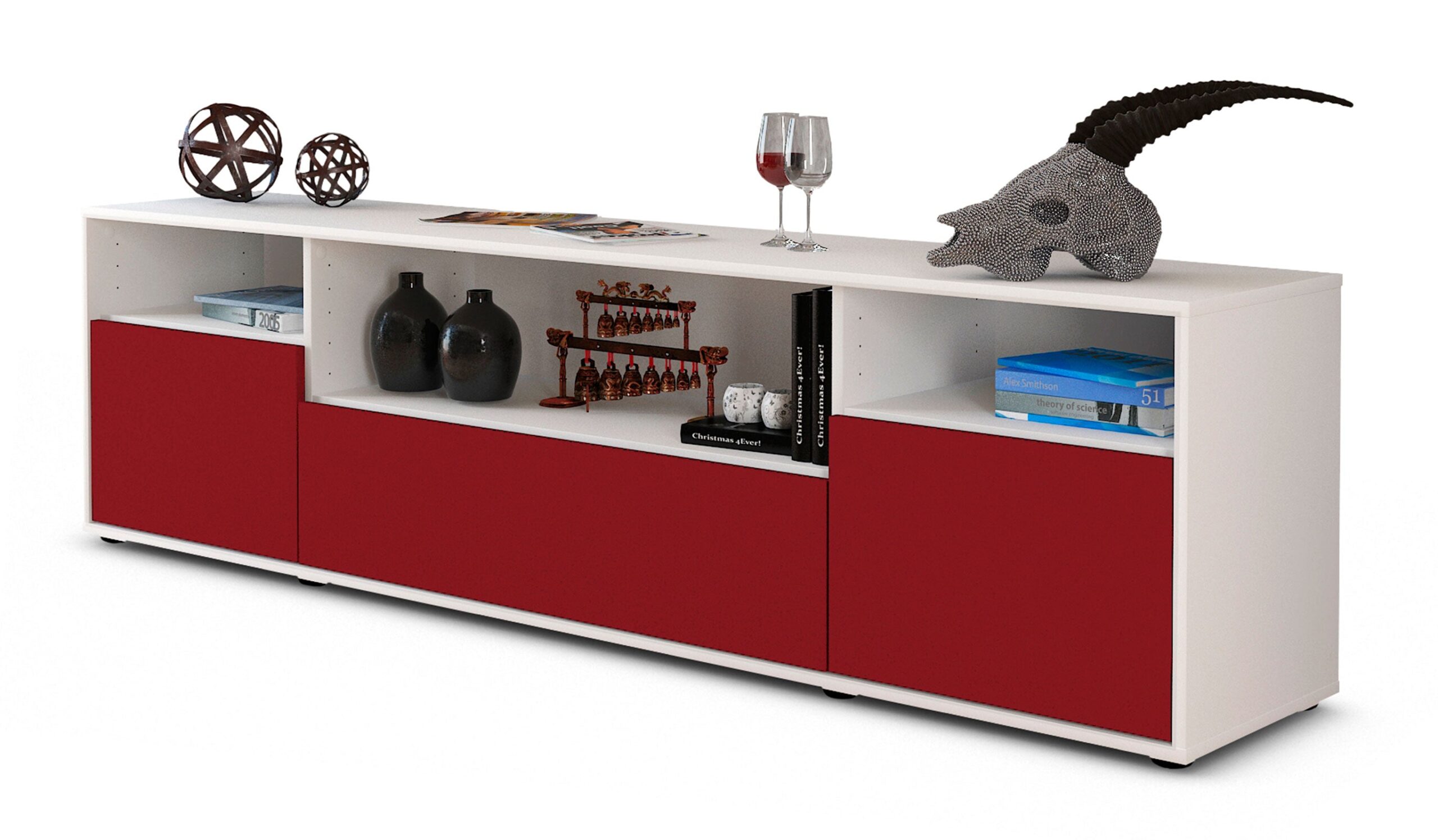 Lowboard Bionda | Korpus Weiß | Front in Bordeaux | 180x49x35cm (BxHxT) 1 Lowboard Bionda | Korpus Weiß | Front in Bordeaux | 180x49x35cm (BxHxT)