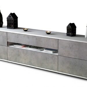 Lowboard Bjonda | Korpus Weiß | Front in Beton Optik | 180x49x35cm (BxHxT)