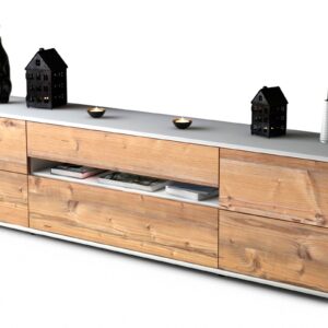 Lowboard Bjonda | Korpus Weiß | Front in Pinie Holz Optik | 180x49x35cm (BxHxT)