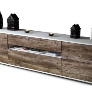 Lowboard Bjonda | Korpus Weiß | Front in Treibholz Holz Optik | 180x49x35cm (BxHxT)