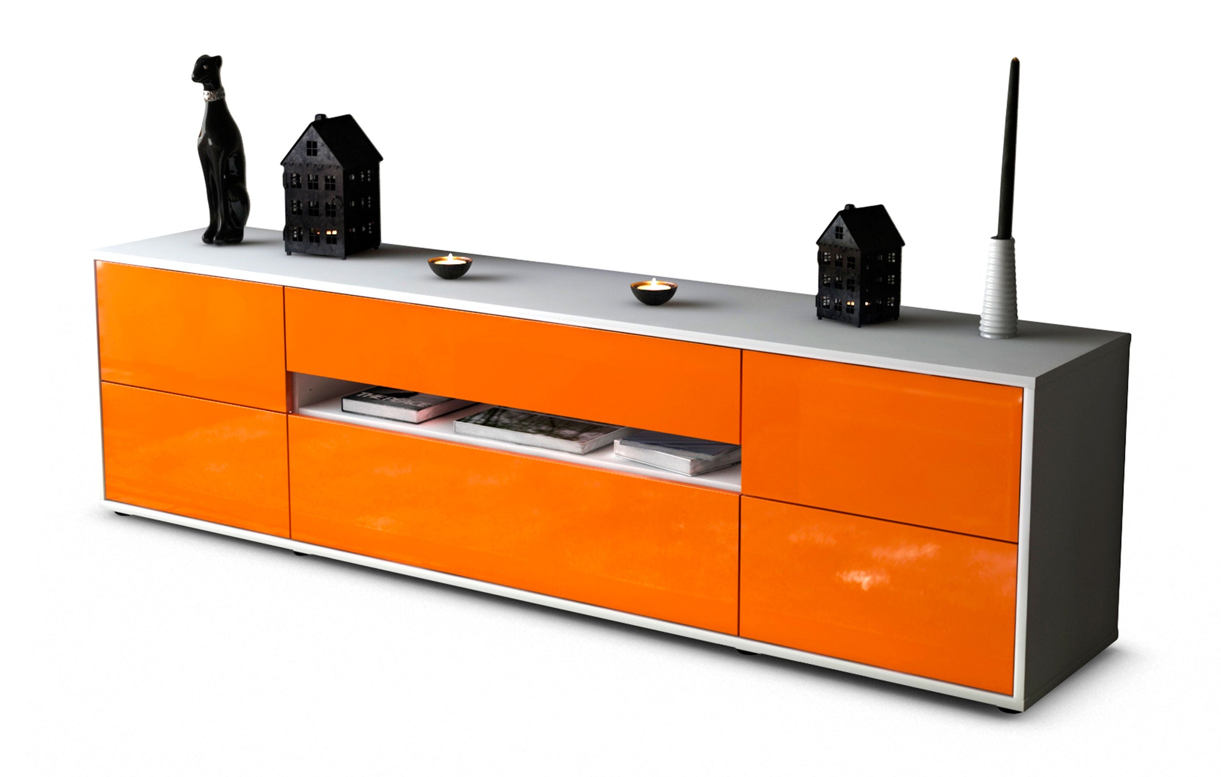 Lowboard Bjonda | Korpus Weiß | Front in Hochglanz Orange | 180x49x35cm (BxHxT) 1 Lowboard Bjonda | Korpus Weiß | Front in Hochglanz Orange | 180x49x35cm (BxHxT)