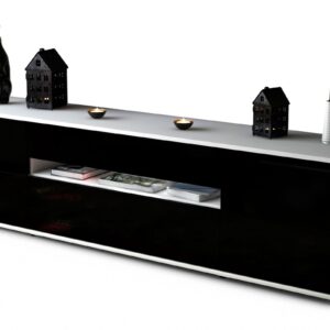 Lowboard Bjonda | Korpus Weiß | Front in Hochglanz Schwarz | 180x49x35cm (BxHxT)