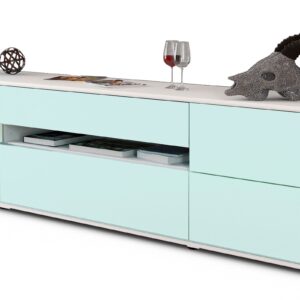 Lowboard Bjonda | Korpus Weiß | Front in Mint | 180x49x35cm (BxHxT)