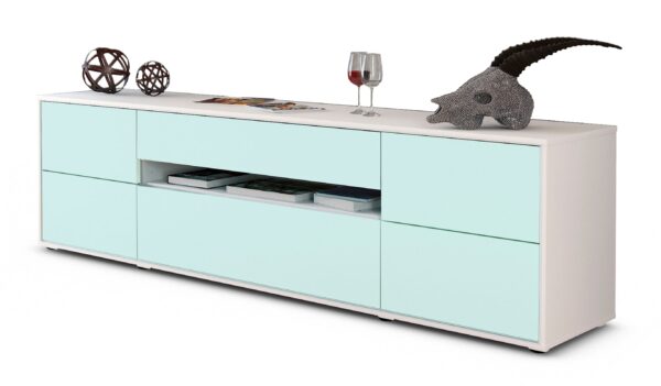 Lowboard Bjonda | Korpus Weiß | Front in Mint | 180x49x35cm (BxHxT)