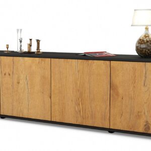 Lowboard Antonia | Korpus Anthrazit | Front in Eiche Holz Optik | 180x49x35cm (BxHxT)