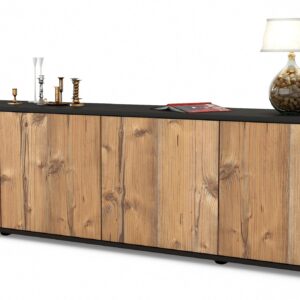 Lowboard Antonia | Korpus Anthrazit | Front in Pinie Holz Optik | 180x49x35cm (BxHxT)