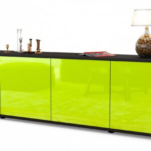 Lowboard Antonia | Korpus Anthrazit | Front in Hochglanz Grün | 180x49x35cm (BxHxT)