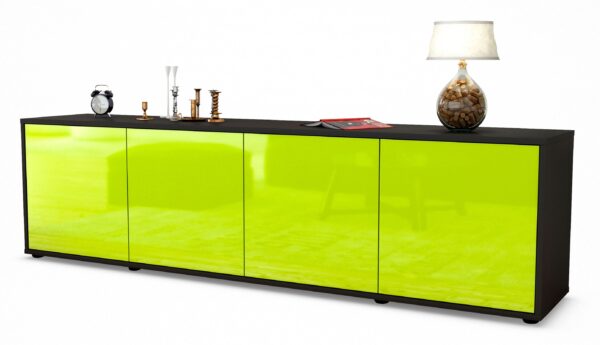 Lowboard Antonia | Korpus Anthrazit | Front in Hochglanz Grün | 180x49x35cm (BxHxT)