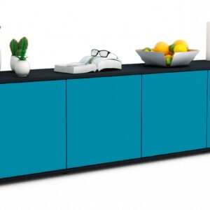 Lowboard Antonia | Korpus Anthrazit | Front in Türkis | 180x49x35cm (BxHxT)