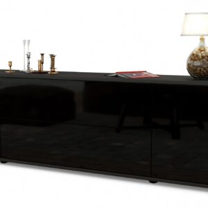 Lowboard Aquilina | Korpus Anthrazit | Front in Hochglanz Schwarz | 180x49x35cm (BxHxT)