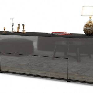Lowboard Aquilina | Korpus Anthrazit | Front in Hochglanz Grau | 180x49x35cm (BxHxT)