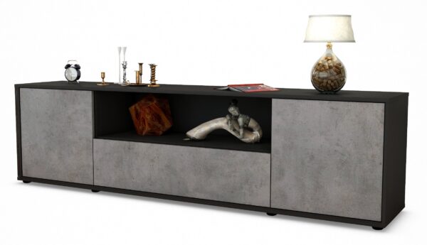 Lowboard Arbnora | Korpus Anthrazit | Front in Beton Optik | 180x49x35cm (BxHxT)
