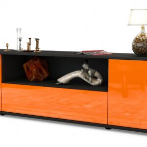 Lowboard Arbnora | Korpus Anthrazit | Front in Hochglanz Orange | 180x49x35cm (BxHxT)