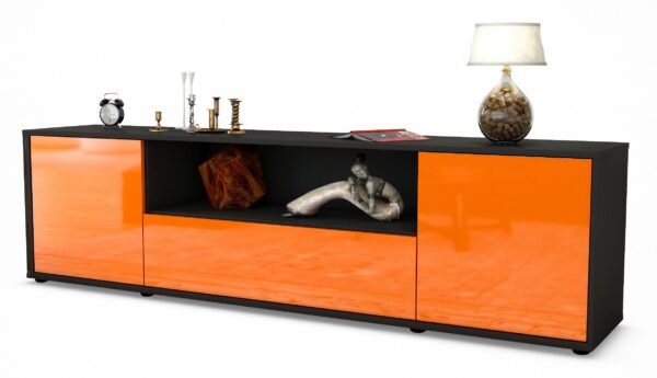 Lowboard Arbnora | Korpus Anthrazit | Front in Hochglanz Orange | 180x49x35cm (BxHxT)