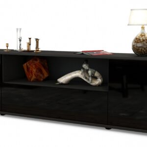 Lowboard Arbnora | Korpus Anthrazit | Front in Hochglanz Schwarz | 180x49x35cm (BxHxT)