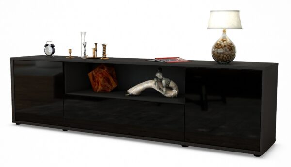 Lowboard Arbnora | Korpus Anthrazit | Front in Hochglanz Schwarz | 180x49x35cm (BxHxT)