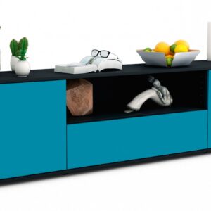 Lowboard Arbnora | Korpus Anthrazit | Front in Türkis | 180x49x35cm (BxHxT)