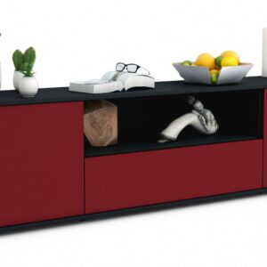Lowboard Arbnora | Korpus Anthrazit | Front in Bordeaux | 180x49x35cm (BxHxT)