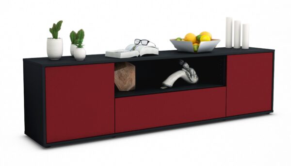 Lowboard Arbnora | Korpus Anthrazit | Front in Bordeaux | 180x49x35cm (BxHxT)