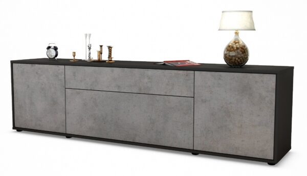Lowboard Aria | Korpus Anthrazit | Front in Beton Optik | 180x49x35cm (BxHxT)