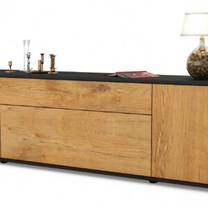 Lowboard Aria | Korpus Anthrazit | Front in Eiche Holz Optik | 180x49x35cm (BxHxT)