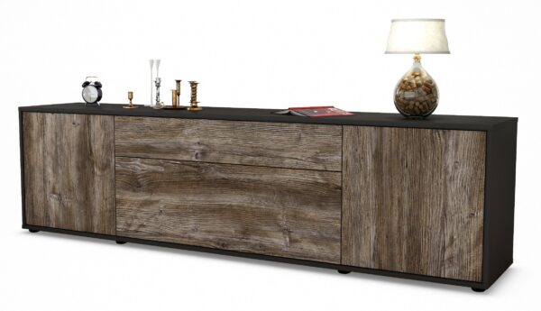 Lowboard Aria | Korpus Anthrazit | Front in Treibholz Holz Optik | 180x49x35cm (BxHxT)