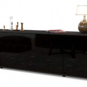 Lowboard Aria | Korpus Anthrazit | Front in Hochglanz Schwarz | 180x49x35cm (BxHxT)