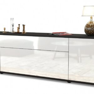 Lowboard Aria | Korpus Anthrazit | Front in Hochglanz Weiß | 180x49x35cm (BxHxT)
