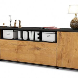 Lowboard Ariana | Korpus Anthrazit | Front in Eiche Holz Optik | 180x49x35cm (BxHxT)