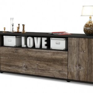 Lowboard Ariana | Korpus Anthrazit | Front in Treibholz Holz Optik | 180x49x35cm (BxHxT)