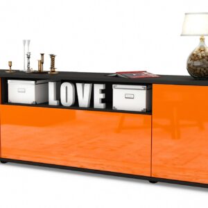 Lowboard Ariana | Korpus Anthrazit | Front in Hochglanz Orange | 180x49x35cm (BxHxT)